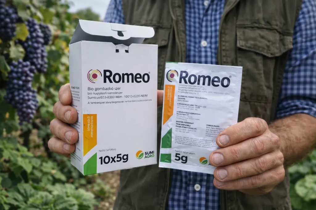 Romeo gombaölő szer 5 g – Bio elicitor szőlőre és zöldségekre (2026 útmutató Üröm és Pest megye kertjeiben)