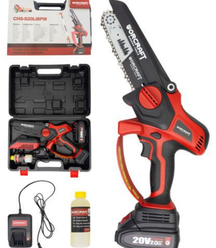 Fűrész Worcraft CHS-S20LiBPM ShareSYS, 20V Li-Ion, kézi, mini láncfűrész, szénkefe nélküli, 15 cm-es