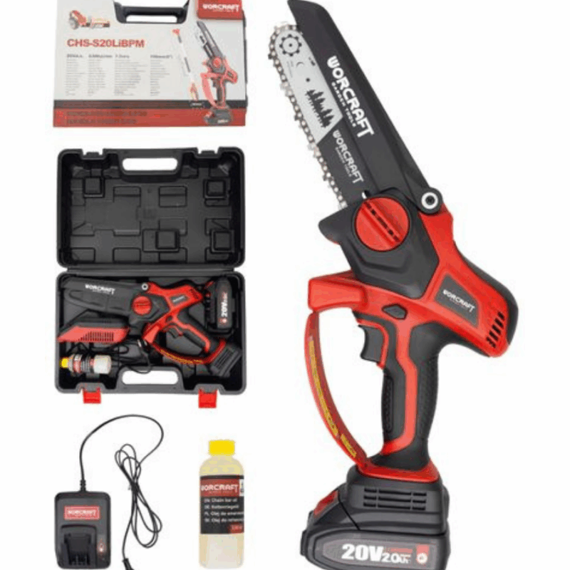 Fűrész Worcraft CHS-S20LiBPM ShareSYS, 20V Li-Ion, kézi, mini láncfűrész, szénkefe nélküli, 15 cm-es
