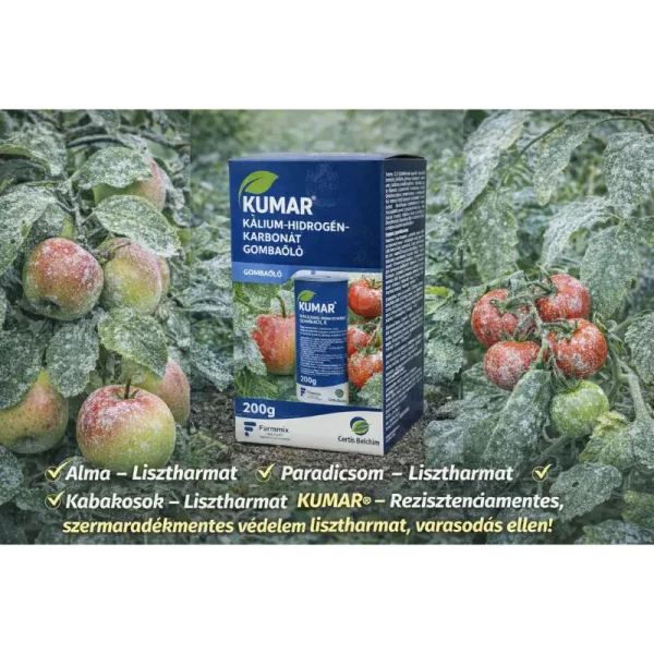 KUMAR® kálium‑hidrogén‑karbonát gombaölő – rezisztenciamentes, szermaradékmentes védelem | lisztharmat, varasodás ellen