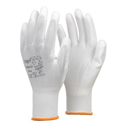 Kesztyű fehér nylon szerelő PU mártással 9-es TOP PRINCE