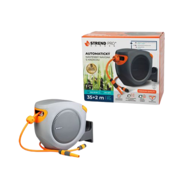 Tömlődob Strend Pro Premium, fali, automata, 1/2″”, L-35+2 m kerti tömlővel