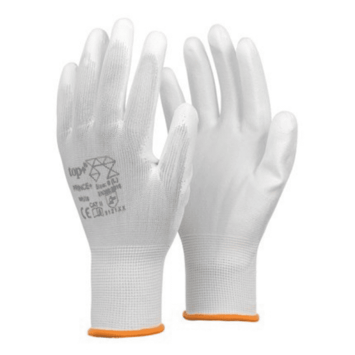 Kesztyű fehér nylon szerelő PU mártással 7-es TOP PRINCE