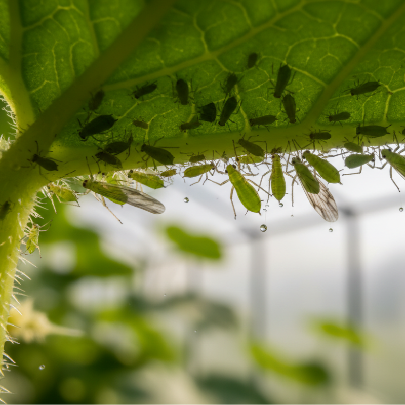 levéltetű telep uborka levél fonákán üvegházban”