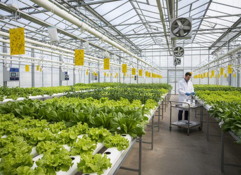 Üvegházi növényvédelem: Haladó IPM protokollok, digitális monitoring és biológiai kontroll