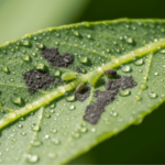 mĂ©zharmat cseppek a levĂ©l felĂŒletĂ©n, levĂ©ltetƱ kĂĄrkĂ©p makrĂł, korompenĂ©sz kezdeti jelei