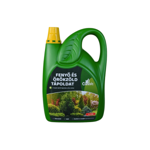 A Classic fenyő és örökzöld tápoldat speciálisan összeállított, többkomponensű folyékony tápanyag-utánpótló készítmény, amelyet tuják, fenyőfélék, borókák, ciprusok, díszfák és díszcserjék igényeihez fejlesztettek ki. Támogatja a növények egészséges növekedését. Fokozza a lombozat élénk színét és sűrűségét. Segíti a növényeket a környezeti stressz (pl. aszály, fagy) elleni védekezésben. Mire ajánljuk? Fenyőfélék, tuják, hamisciprusok, tiszafák, borókák, luc- és jegenyefenyők számára . Különösen hasznos a telepítést követő időszakban, valamint kora tavasztól késő őszig a vegetációs időszakban. Használat előnyei Serkenti a gyökérfejlődést és a hajtásképződést Erősíti a növény immunitását, fokozza az ellenálló-képességet Megelőzi a sárgulást, tápanyaghiányból fakadó gyengülést Használatával a növények hosszabb életűek és dekoratívabbak maradnak Kiszerelés: 3 literes flakon Adagolás: 30 ml (1 kupak) 4 l vízhez. A termékleírás tájékoztató jellegű. Kérjük, hogy olvassa el a termék csomagolásán található használati utasítást is!